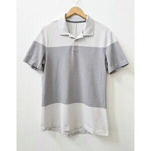 Lululemon Tech Pique Polo Men's Size Small Statement Stripe Vapor Asphalt Grey